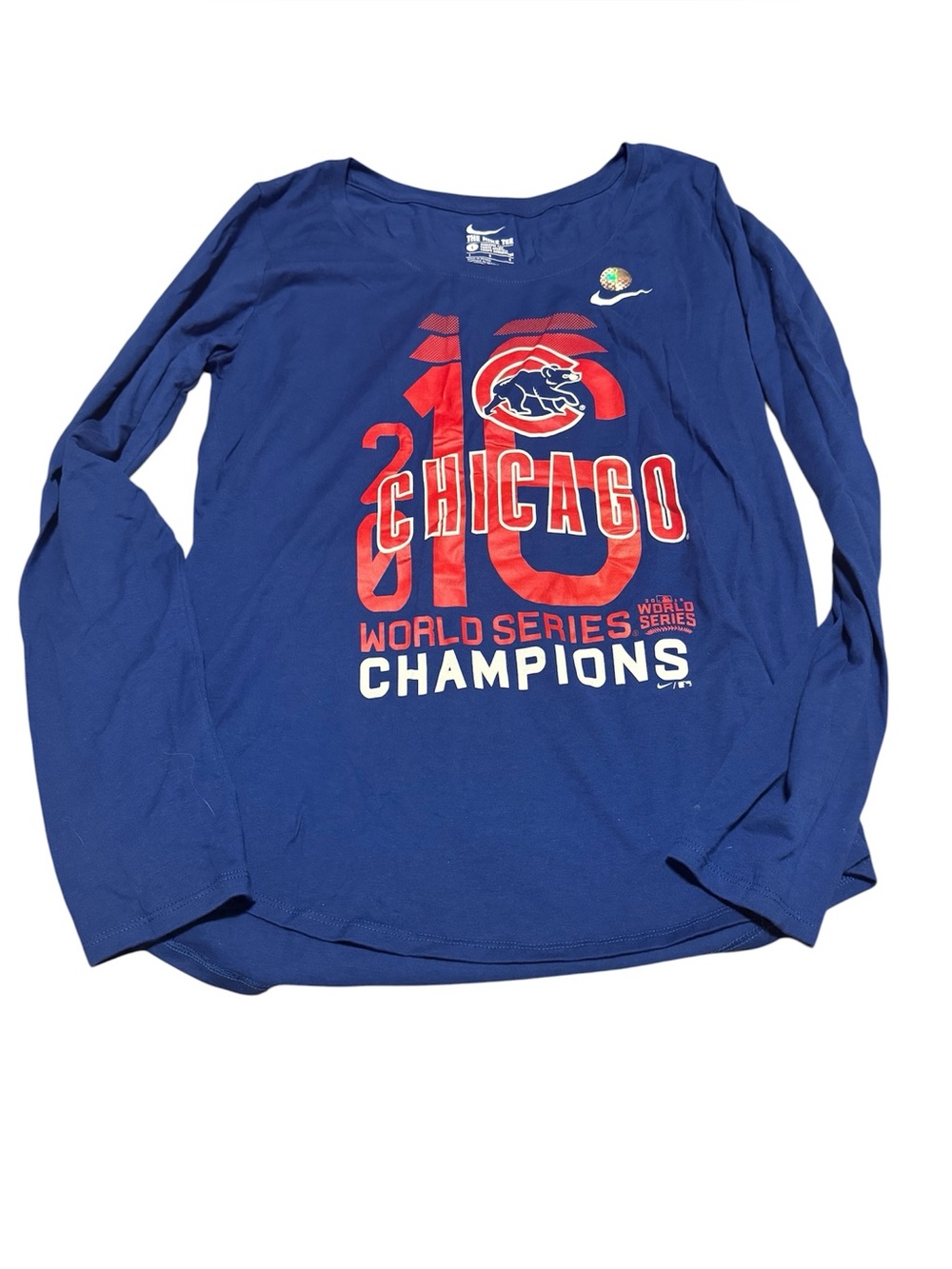 Chicago Cubs Shirt Womens SZ L Blue Nike World Series Champions 2016 Adult